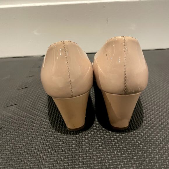 Prada Patent Leather Pumps Square Toe Beige Neutral Silver Women's Size EU 38 - Picture 4 of 5